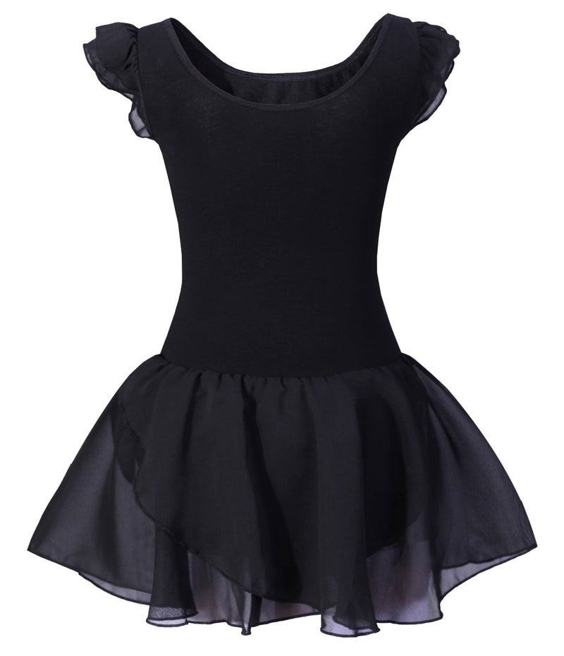 *daisysboutique* Girls Ballet Skirted Dress Ballerina Costume Ruffle Sleeve Tutu Dance Outfit Leotard (8-9 Years, Black) - Image 2