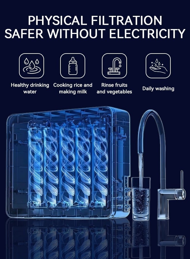 فلتر مياه تحت الحوض للمنزل والمكتب، نظام تنقية مياه شرب من خمس مراحل، نظام ترشيح فائق 0.01 ميكرومتر، جهاز تنقية مياه البلدية، يزيل 99.99% من الملوثات، والطعم السيء، والرصاص، والزئبق، والكادميوم، والكلور (ترشيح من خمس طبقات) - Image 2