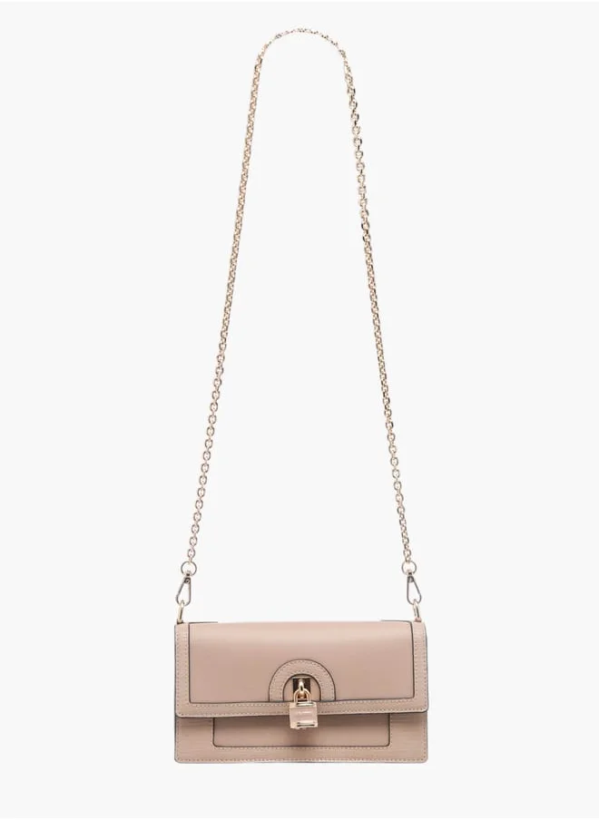 سيليست Womens Lock Detail Crossbody Bag With Button Closure And Chain Strap