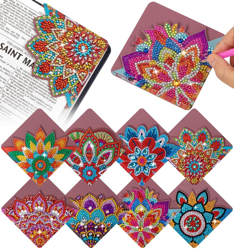 ALKALO 8 PCS Diamond Art Bookmarks, Diamond Painting Bookmarks for Book Lovers 5D DIY Corner Bookmark Adults Crafts Diamond Art Kits for Adults Kids Home Office Beginner Gift - Image 1