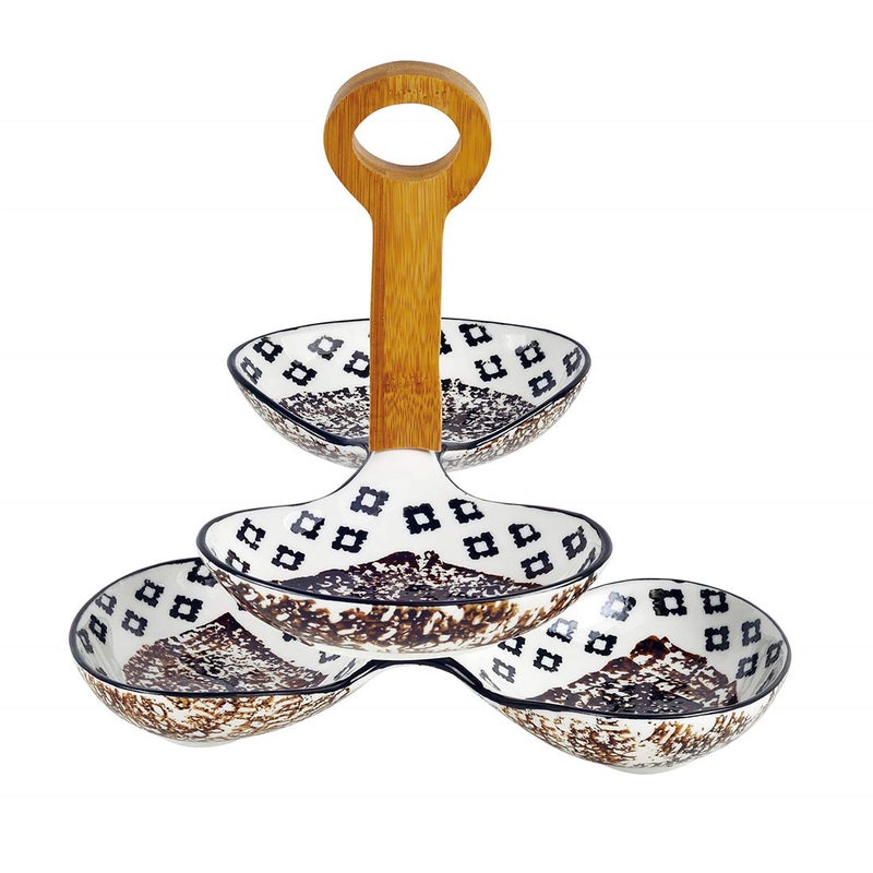 Lemon Tree Printed Platters with Wooden Handle, Serving Plater Set