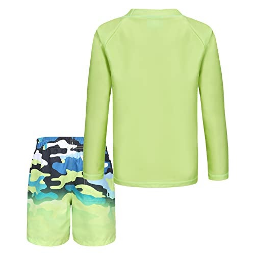 Aisyee Boys Two Piece Rash Guard Swimsuits Set with Swim Trunk Kids Long Sleeve Bathing Suit Swimwear Set Green Gradient Camo Size 12/10-12 Years - Image 4