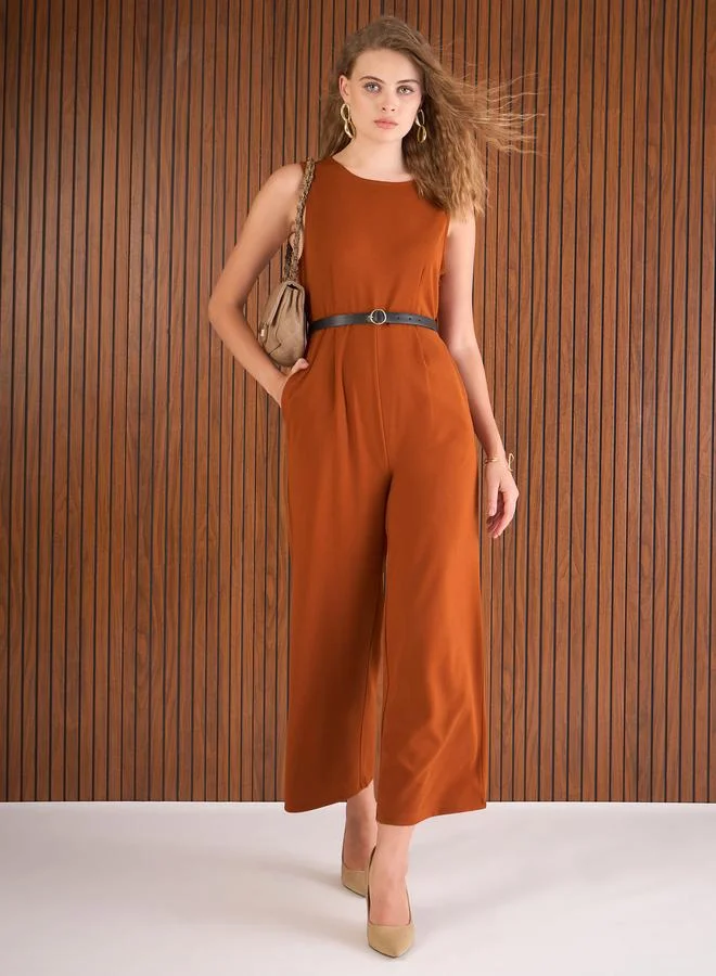 ساسافراس Sassafras Rust Straight Leg Belted Jumpsuit