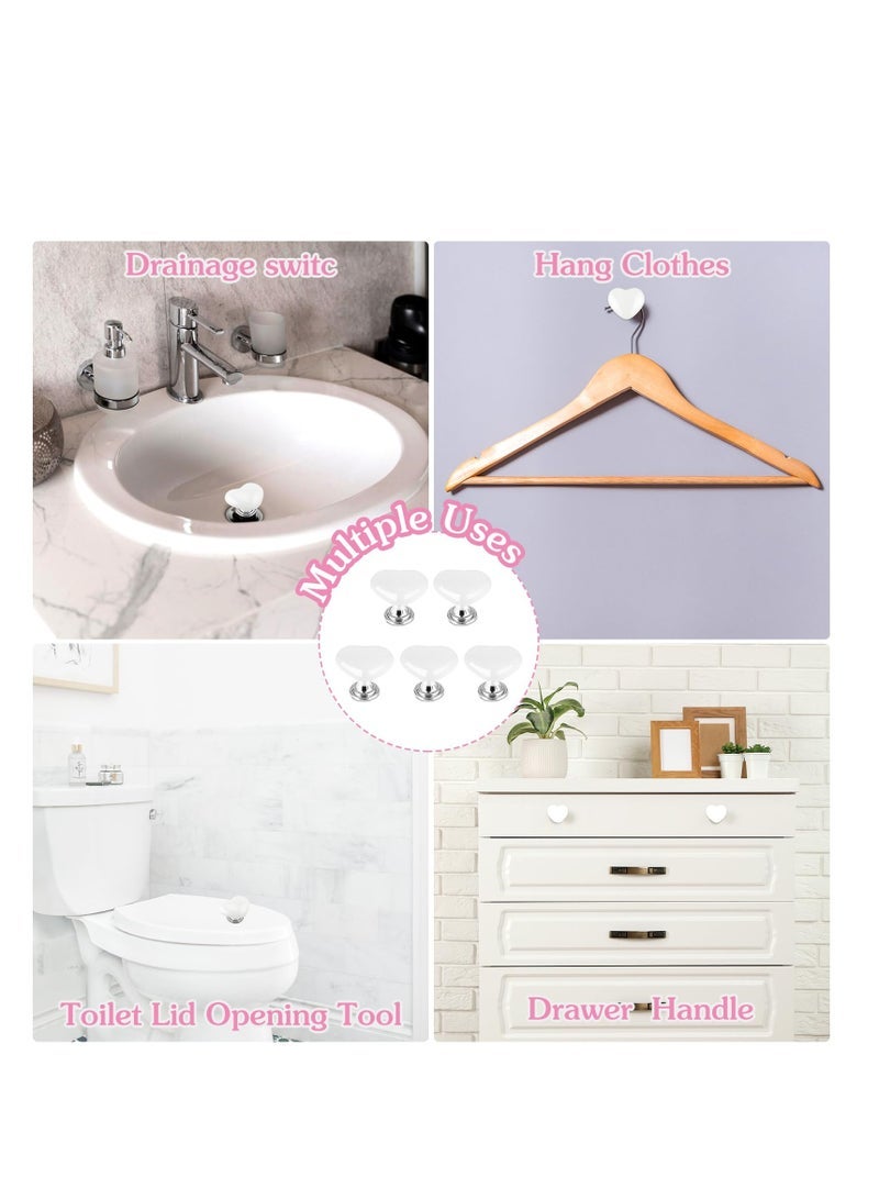 on Push Tool, 5 PCS Love Heart Shaped Toilet Tank on Helper, White Toilet Tank on Aid, Toilet Flush Press on for Women Manicures, Toilet Lid Tank Covers Drawer Knobs Decor - Image 5