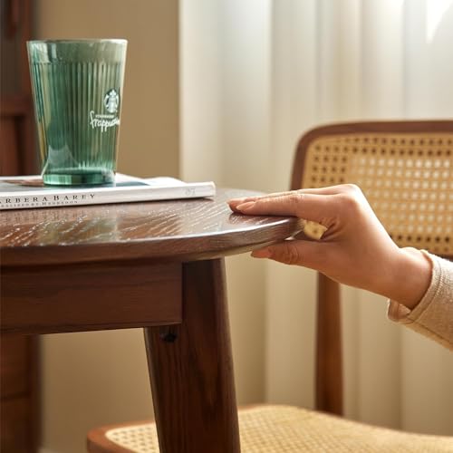 Runam Woods طاولة طعام صغيرة مستديرة فاخرة من رونام وودز بتصميم حديث من منتصف القرن للمطبخ وغرفة الطعام وغرفة المعيشة، طاولة/مكتب متعددة الوظائف من الخشب الصلب، طاولة قهوة صغيرة. (مستديرة - 50 سم) - Image 4