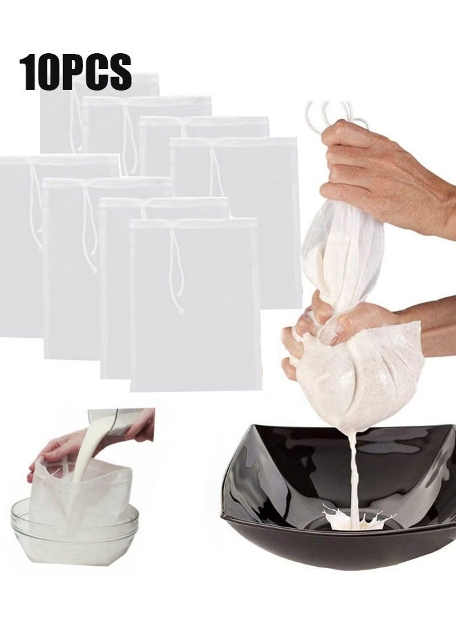 ZVEV 10Pcs Nut Milk Bag, Reusable Almond Milk Bag, All Purpose Food Strainer, Fine Mesh Nylon Cheesecloth & Coffee Filter, 15 x 20 cm - Image 1