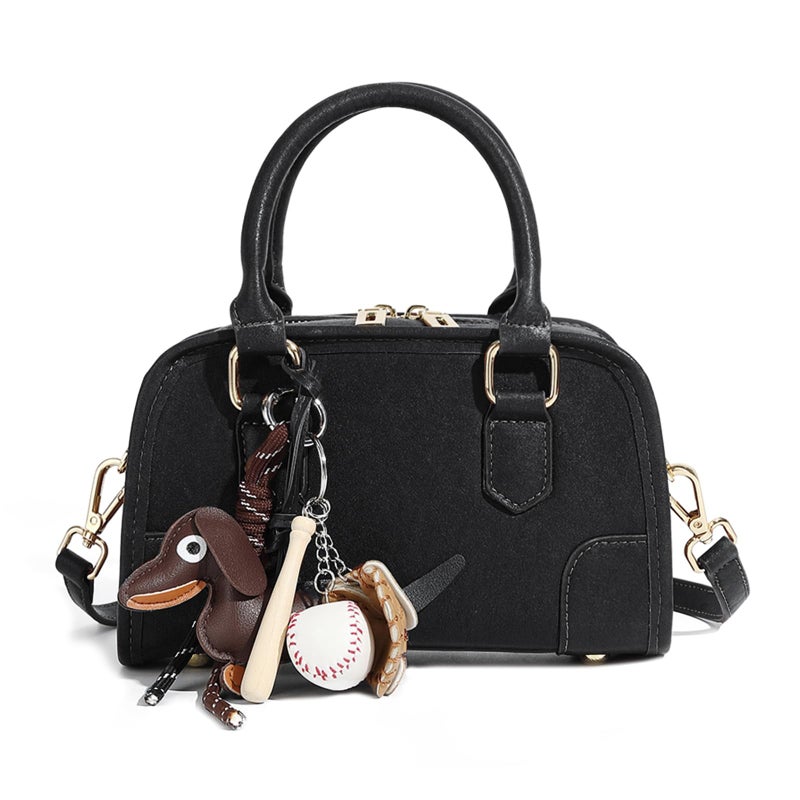 MoreFarther Mini Purses for Women, Leather Top Handle Crossbody Bags, Handbags Clutch with Cute Pendant and Adjustable Strap (Black) - Image 1
