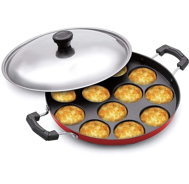 HNO-SALES HNOSALES Cavity NonStick Appam Patra Paniyarakal with 2 Side Handle and Stainless Steel lid Aluminum NonStick - Image 2
