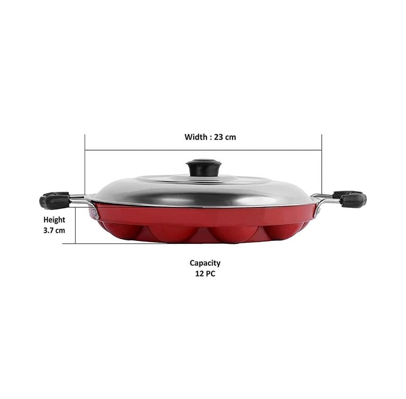 HNO-SALES HNOSALES Cavity NonStick Appam Patra Paniyarakal with 2 Side Handle and Stainless Steel lid Aluminum NonStick - Image 5