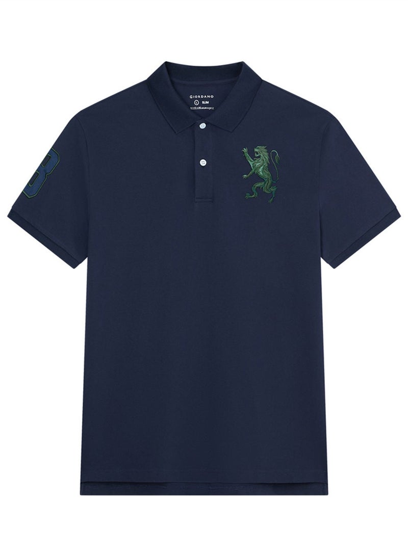 GIORDANO Men’s Slim Fit 3D Lion Embroidery Lycra Pique Polo - Image 3