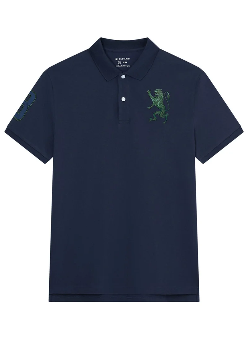 GIORDANO  Men’s Slim Fit 3D Lion Embroidery Lycra Pique Polo for Men | Best Price UAE