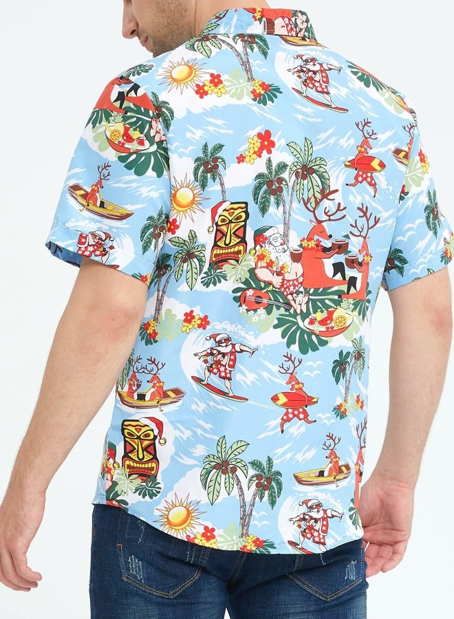 SSLR Men's Santa Claus Party Tropical Ugly Hawaiian Christmas Shirts (Large, Blue) - Image 5