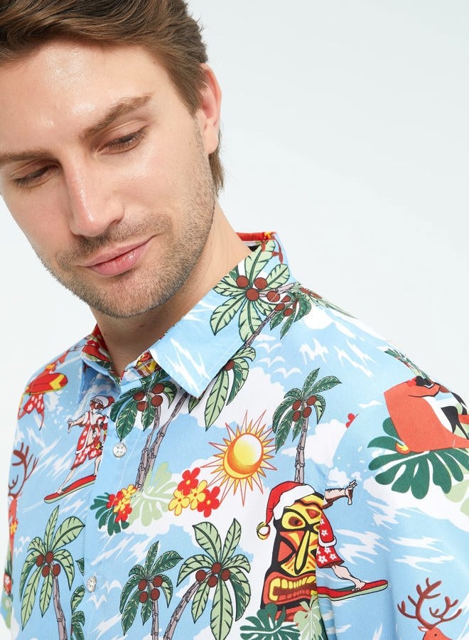 SSLR Men's Santa Claus Party Tropical Ugly Hawaiian Christmas Shirts (Large, Blue) - Image 3