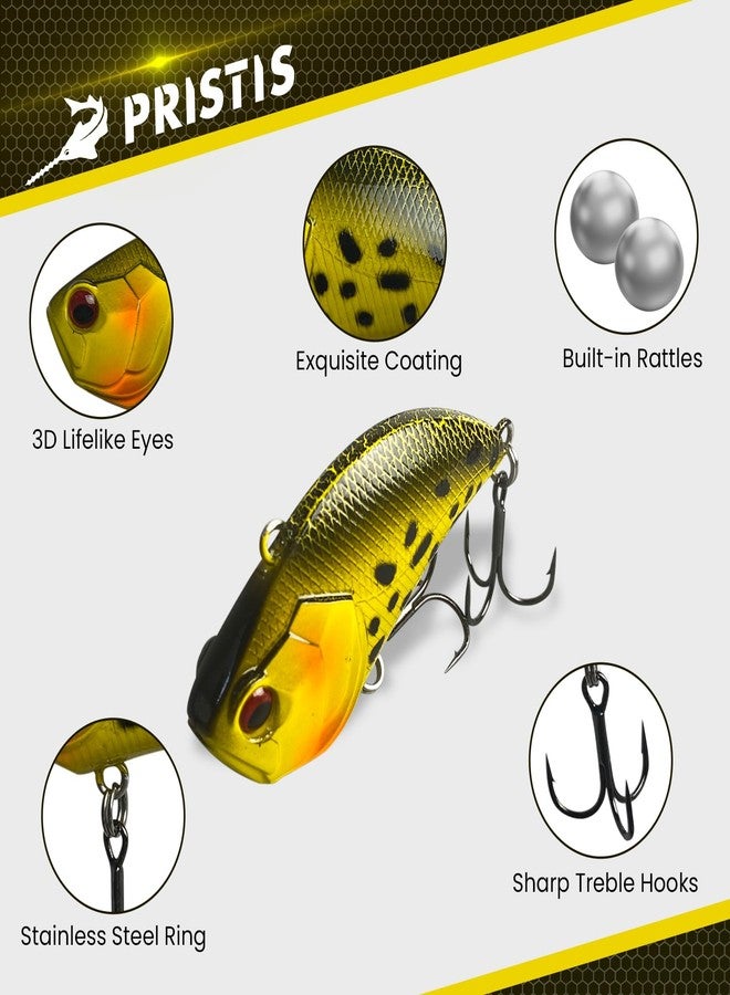 Pristis 3 pcs Lipless Crankbait for Bass Fishing, Mini Sinking Crank Bait with Vibrant Coating & Treble Hooks for Freshwater Saltwater, Jig Head Rattle Trap Lure Set for Perch Trout Walleye Crappie - Image 2