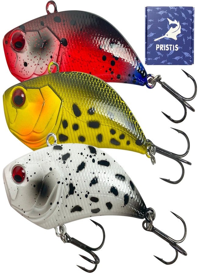 Pristis 3 pcs Lipless Crankbait for Bass Fishing, Mini Sinking Crank Bait with Vibrant Coating & Treble Hooks for Freshwater Saltwater, Jig Head Rattle Trap Lure Set for Perch Trout Walleye Crappie - Image 1