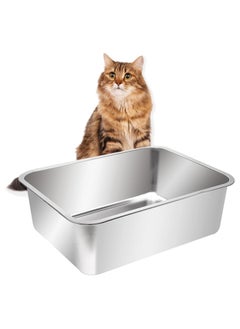 Stainless Steel Cat Litter Box High Side Cats Toilet Kitten Litter Pan, Pet Cleaning Tool for Big and Small Cats, Rabbits, Splash-Proof and Non-Stick Cat Poop Box odorless 52.9*32.7*15cm
