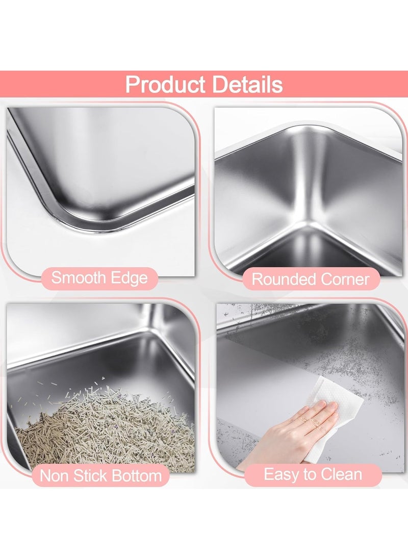 Generic - Stainless Steel Cat Litter Box High Side Cats Toilet Kitten Litter Pan, Pet Cleaning Tool for Big and Small Cats, Rabbits, Splash-Proof and Non-Stick Cat Poop Box odorless 52.9*32.7*15cm - Image 1