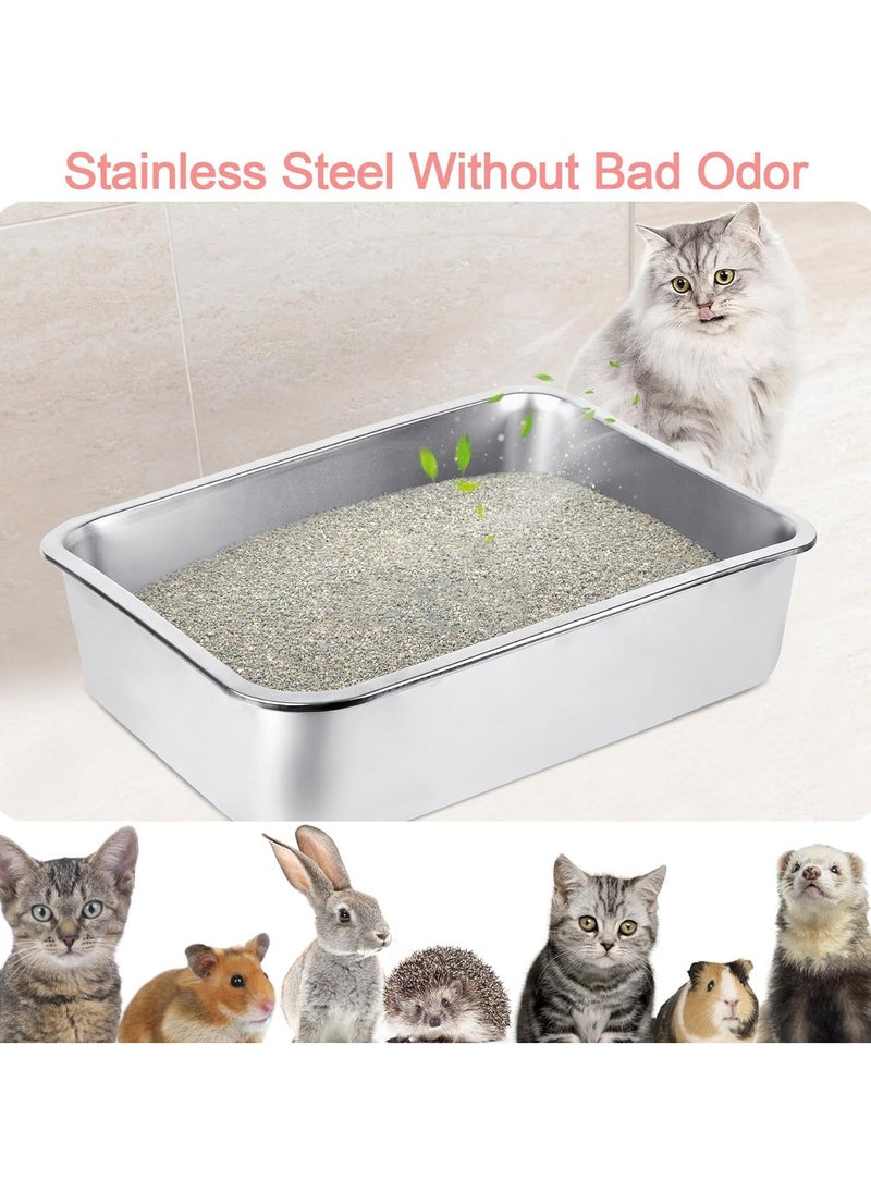 Generic - Stainless Steel Cat Litter Box High Side Cats Toilet Kitten Litter Pan, Pet Cleaning Tool for Big and Small Cats, Rabbits, Splash-Proof and Non-Stick Cat Poop Box odorless 52.9*32.7*15cm - Image 1