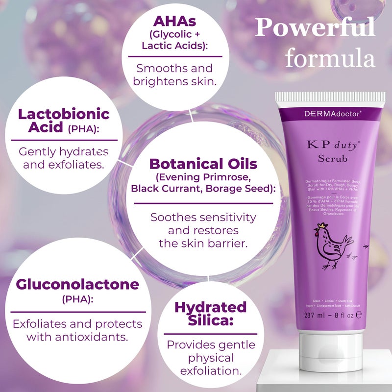 DERMAdoctor KP Duty Body Scrub Dermatologist Formulated Exfoliant for Keratosis Pilaris and Dry, Rough, Bumpy Skin with 10% AHAs + PHAs, 8 fl oz - Image 4
