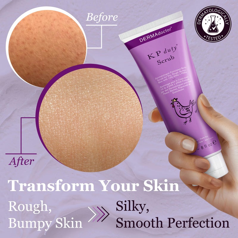 DERMAdoctor KP Duty Body Scrub Dermatologist Formulated Exfoliant for Keratosis Pilaris and Dry, Rough, Bumpy Skin with 10% AHAs + PHAs, 8 fl oz - Image 3