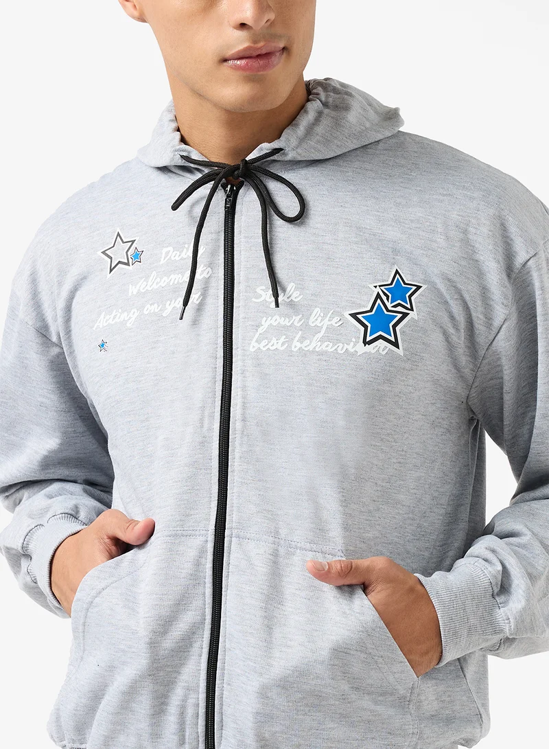 Seventy Five Oversized Graphic Zipped Hoodie