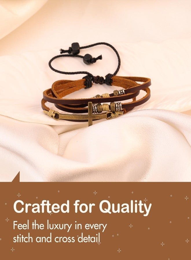Feraco أساور جلدية صليبية دينية للنساء من فيراكو، مجوهرات مسيحية لهدايا التأكيد، قابلة للتعديل - Image 2