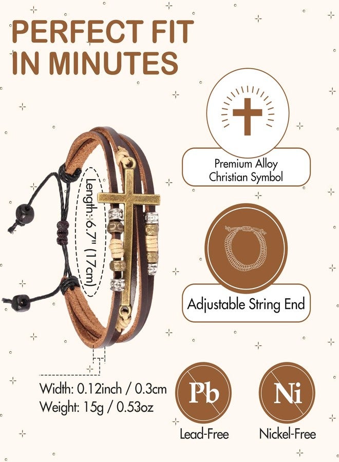 Feraco أساور جلدية صليبية دينية للنساء من فيراكو، مجوهرات مسيحية لهدايا التأكيد، قابلة للتعديل - Image 3