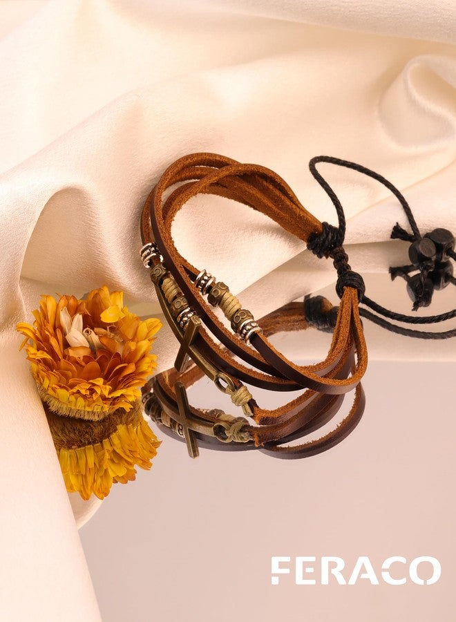 Feraco أساور جلدية صليبية دينية للنساء من فيراكو، مجوهرات مسيحية لهدايا التأكيد، قابلة للتعديل - Image 5