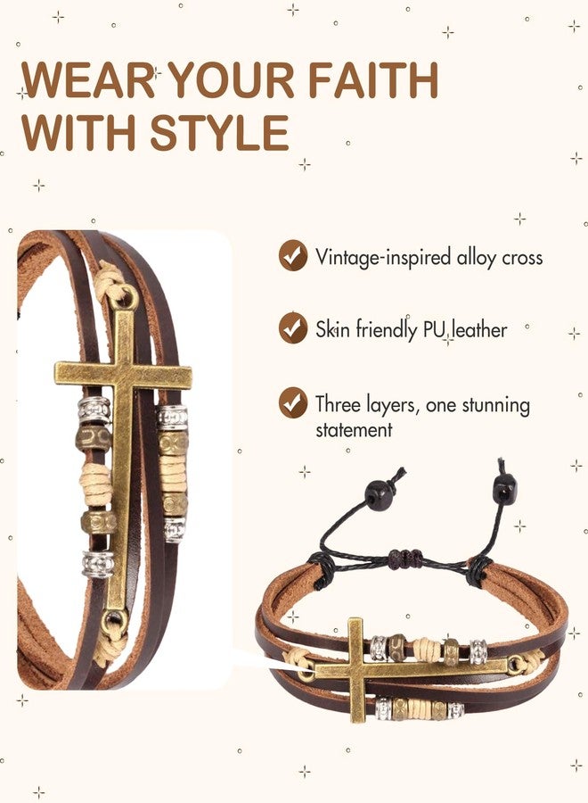Feraco أساور جلدية صليبية دينية للنساء من فيراكو، مجوهرات مسيحية لهدايا التأكيد، قابلة للتعديل - Image 4