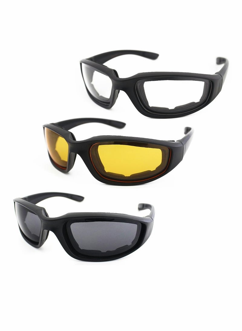 Motorcycle Riding Glasses 3 Pair Padding Goggles UV Protection Dustproof Windproof Motorcycle Sunglasses Outdoor Cycling Glasses Desert Dust Mirror Cycling Mirror Sports Glasses Foam Glasses - Image 1