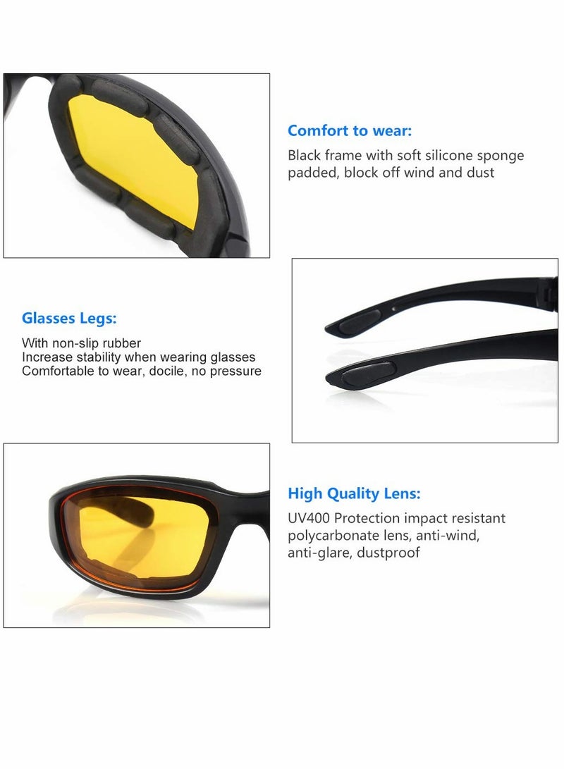Motorcycle Riding Glasses 3 Pair Padding Goggles UV Protection Dustproof Windproof Motorcycle Sunglasses Outdoor Cycling Glasses Desert Dust Mirror Cycling Mirror Sports Glasses Foam Glasses - Image 3