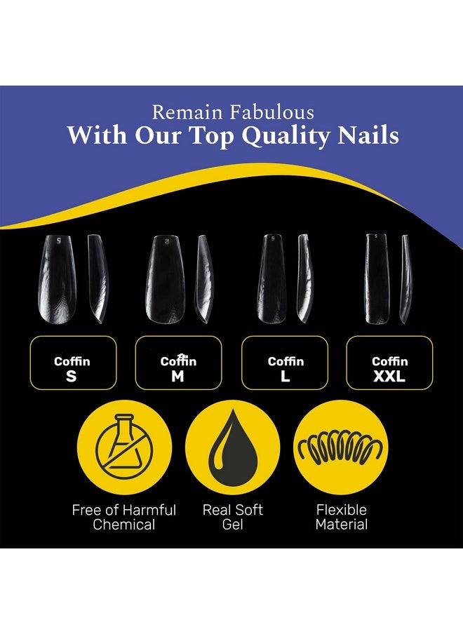 NABULOUS Soft Gel Coffin Shaped Gel Nail Tips Long Length - Durable Full Cover Nail Tips - Made From Real Soft Gel, 10 Sizes, 500 Pieces - Easy To Remove (Coffin Long)  - Image 3