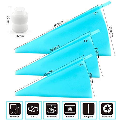 Weetiee Silicone Pastry Bags, Weetiee 3 Sizes Reusable Icing Piping Bags Baking Cookie Cake Decorating Bags (12’’+14’’+16’’)- 6 Pack - Bonus 6 Icing Couplers Fit to Wilton Standard Size Tips - Image 4