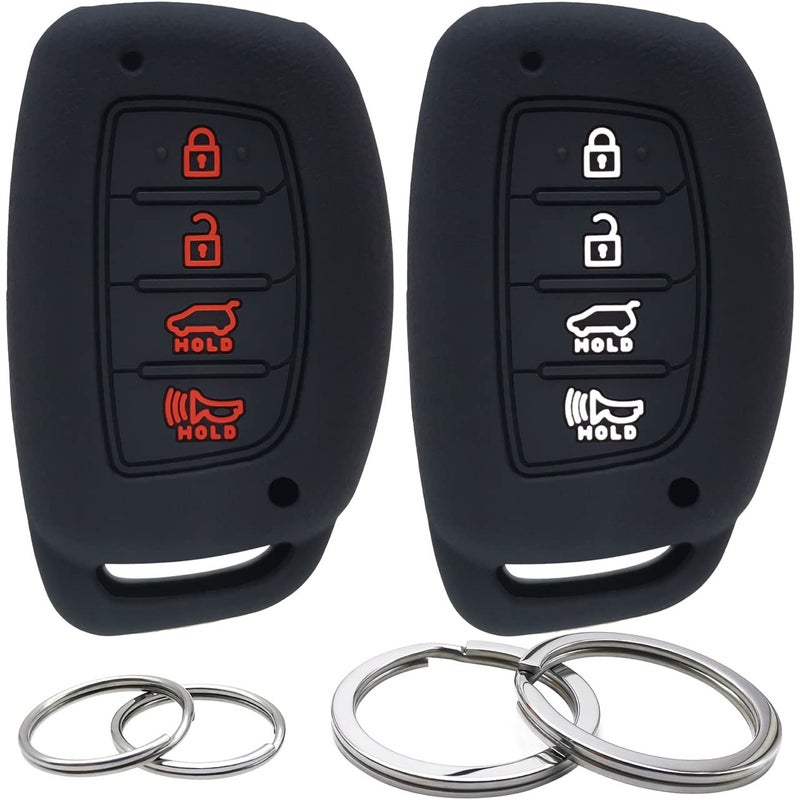 GFDesign 2 Pcs Silicone 4 Buttons Key Fob Cover Remote Case Keyless Protector Compatible with 2019 2018 2017 2016 2015 2014 2013 Hyundai Elantra Sonata Tucson Black Flip Fob NOT FIT