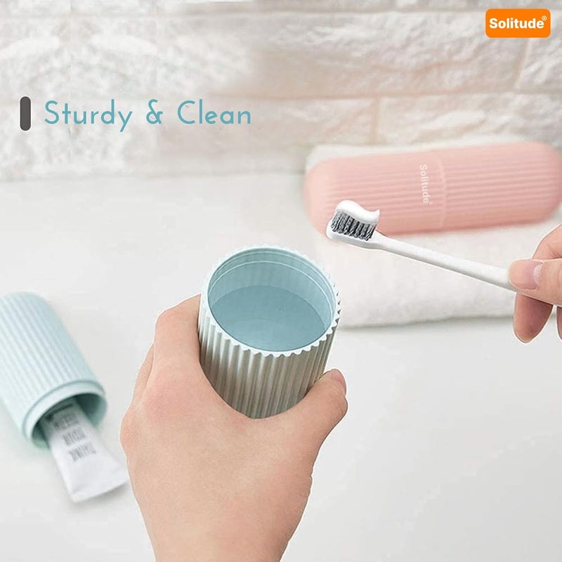 Solitude 2 Pcs Capsule Shape Plastic Portable Toothbrush, Toothpaste, Glasses, Make up Brushes Case Box Storage Organizer Cover for Travel Bathroom Hiking Camping - Image 4
