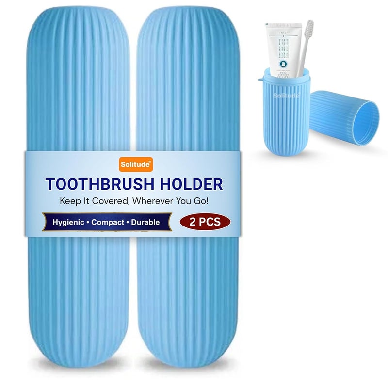 Solitude 2 Pcs Capsule Shape Plastic Portable Toothbrush, Toothpaste, Glasses, Make up Brushes Case Box Storage Organizer Cover for Travel Bathroom Hiking Camping - Image 1