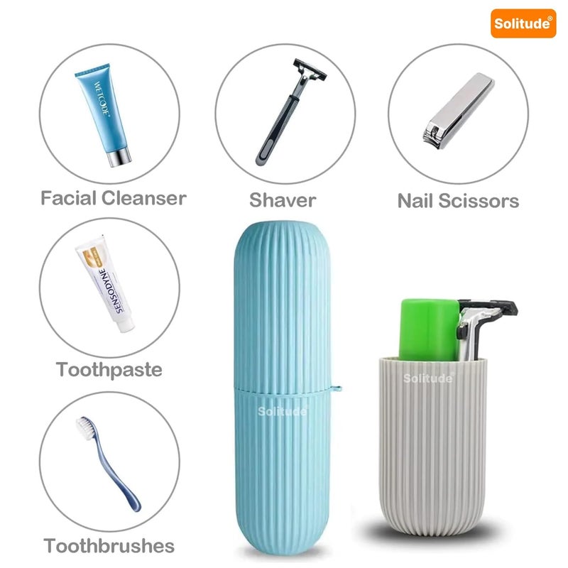 Solitude 2 Pcs Capsule Shape Plastic Portable Toothbrush, Toothpaste, Glasses, Make up Brushes Case Box Storage Organizer Cover for Travel Bathroom Hiking Camping - Image 3
