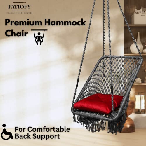 Patiofy Swing for Adults for Home/Jhula for Adults/Swing for Living Room for Balcony/Square Hanging Swing/Includes Hanging Kit & Sitting Cushion (Grey)- Polyester,66 Cm,91 Cm,168 Cm - Image 3