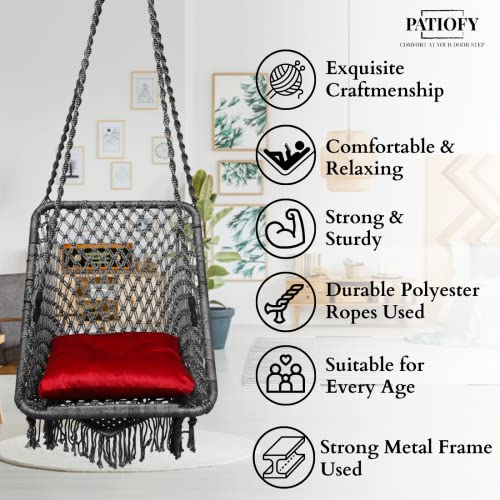 Patiofy Swing for Adults for Home/Jhula for Adults/Swing for Living Room for Balcony/Square Hanging Swing/Includes Hanging Kit & Sitting Cushion (Grey)- Polyester,66 Cm,91 Cm,168 Cm - Image 5