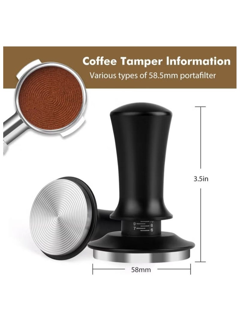 58MM Espresso 30lb Constant Force Coffee Tamper Spring Loaded Tamper With Stainless Steel Base And Matching Stand Black