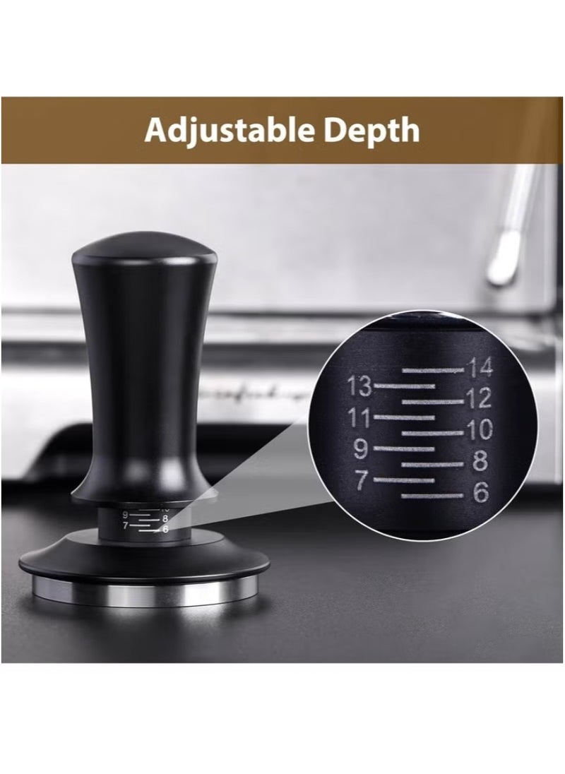 58MM Espresso 30lb Constant Force Coffee Tamper Spring Loaded Tamper With Stainless Steel Base And Matching Stand Black
