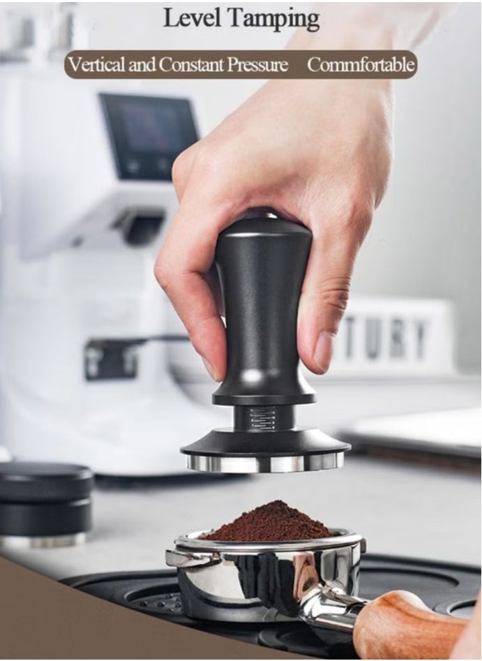 58MM Espresso 30lb Constant Force Coffee Tamper Spring Loaded Tamper With Stainless Steel Base And Matching Stand Black