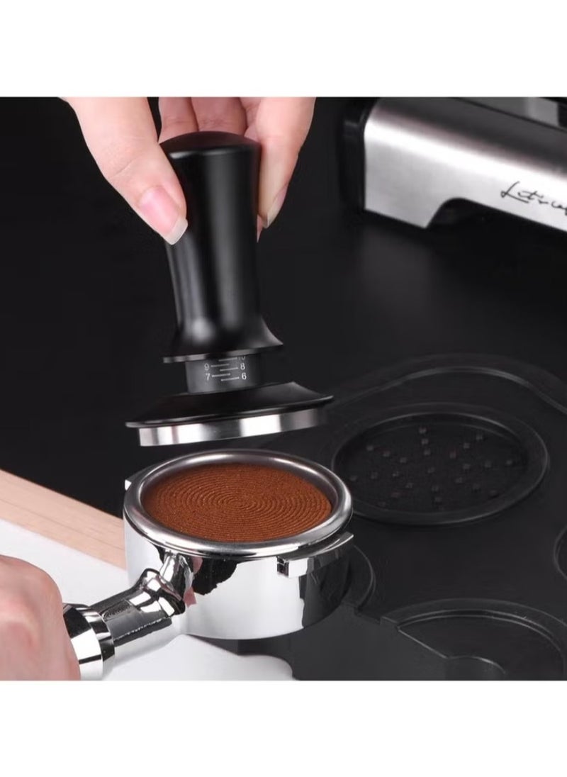 58MM Espresso 30lb Constant Force Coffee Tamper Spring Loaded Tamper With Stainless Steel Base And Matching Stand Black