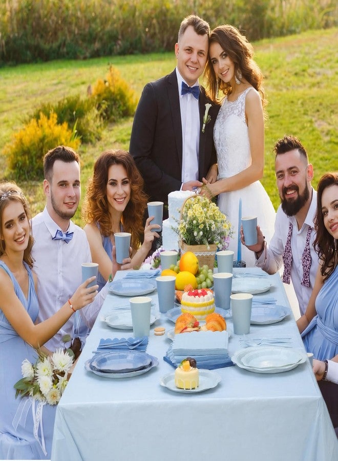Potchen 392 Pcs Dusty Blue Party Supplies for 48 Guests, Gradient Blue Scalloped Paper Plates Napkins Cups Tablecloth Banner Tableware for Birthday Wedding Bridal Baby Shower Party Decorations - Image 4