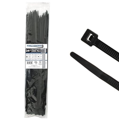Kable Kontrol Heavy Duty Cable Zip Ties 100 Pcs 24 Inch Black, 175 Lbs Tensile Strength, Self-locking UV Resistant Plastic Nylon Wire Ties, for Indoor or Outdoor Use - Image 1