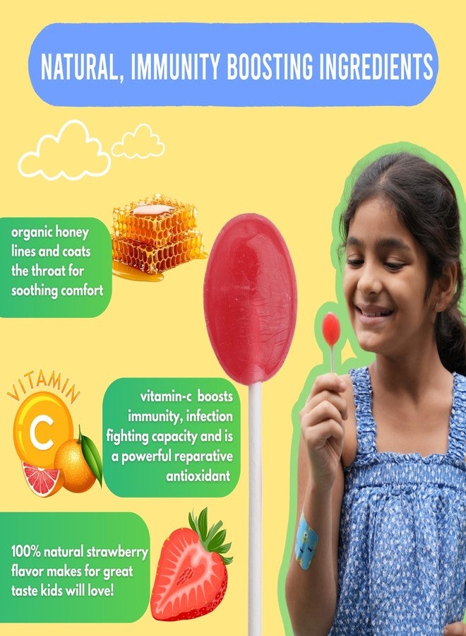 Ouchie Kids Throat Soothing Lollipops – Strawberry with Organic Honey, Vitamin C & Zinc | Helps Relieve Dry & Itchy Throat | Immunity Support | Pack of 2 (30 Lollipops) - Image 3