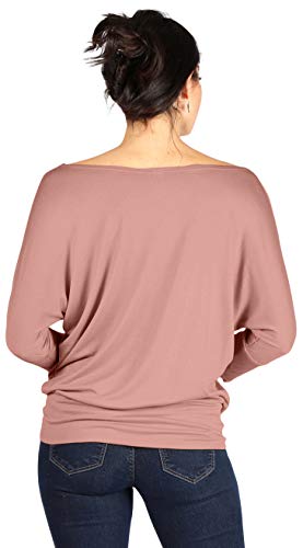 Simlu Womens Jersey Off The Shoulder Sweater Top Round Scoop Neck, Dusty Rose, Medium - Image 3