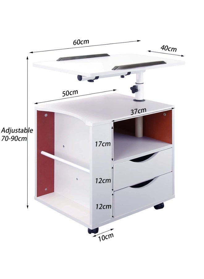 Generic Bedside Table, Wooden Side Table Nightstand with Wheels, Movable Laptop Desk, Multifunction Storage Cabinet with Lifting Swivel Tray and Drawers for Bedroom Living Room Sofa, CT1 (White)  - Image 2