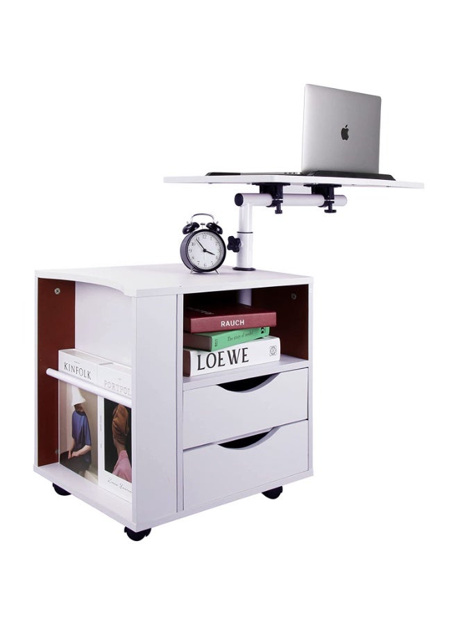 Generic Bedside Table, Wooden Side Table Nightstand with Wheels, Movable Laptop Desk, Multifunction Storage Cabinet with Lifting Swivel Tray and Drawers for Bedroom Living Room Sofa, CT1 (White)  - Image 3
