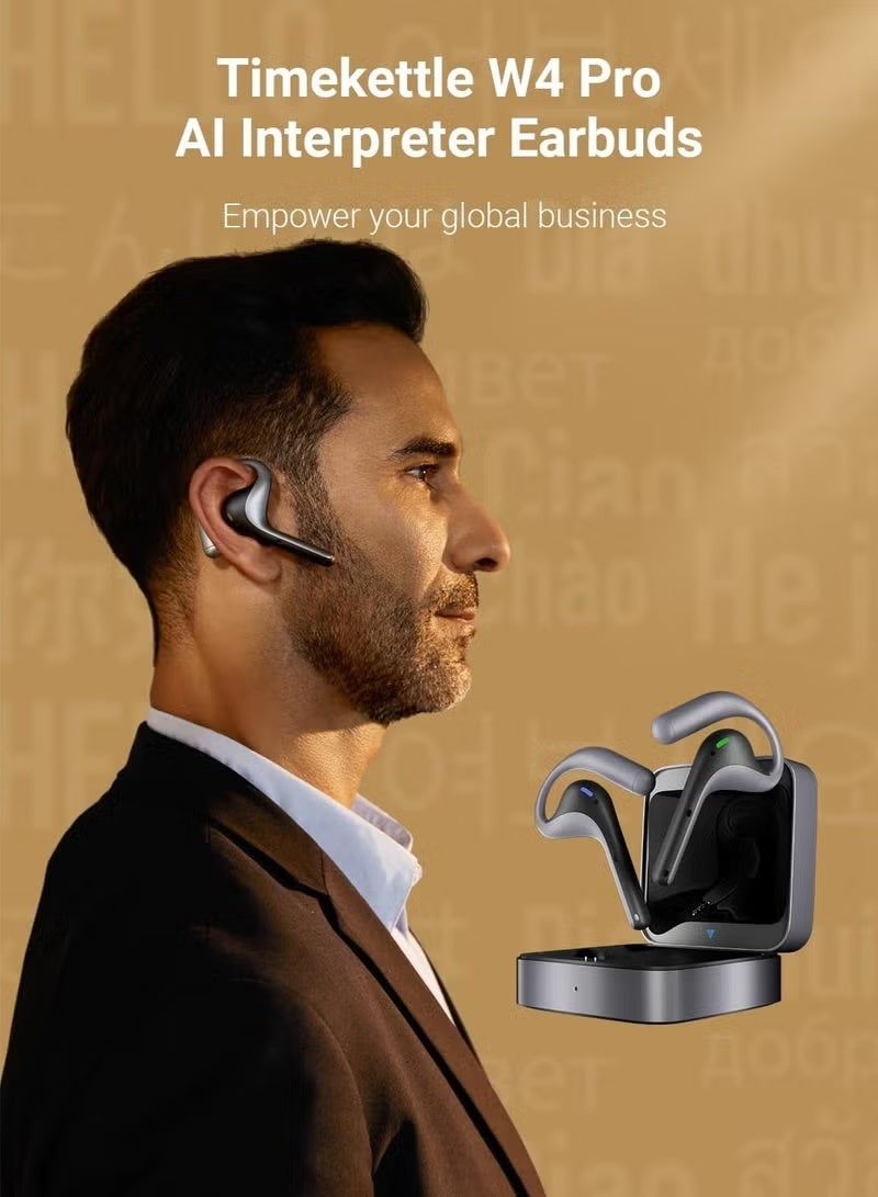 تايم كاتل Timekettle W4 Pro AI Interpreter Earbuds(Grey),جهاز المترجم الذي يدعم 40 لغة,سماعات المترجم لترجمة المكالمات والفيديو,تطبيق العمل مع نظام التشغيل iOS و Android - Image 2